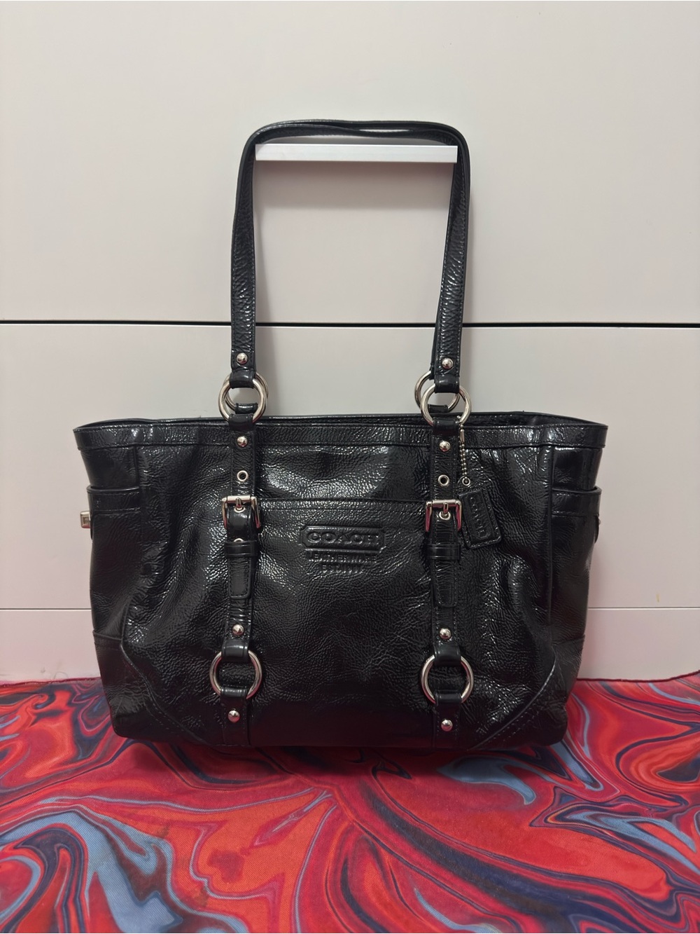 Y2K Coach Soho Black Crinkled Patent Leather Tote Bag